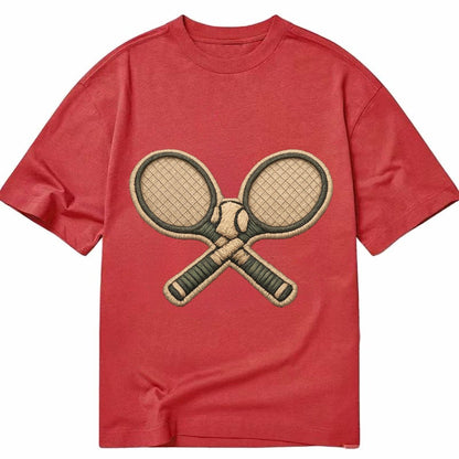 Embroidered Patch Design Tennis Racket Crossed Tennis Racket Classic T-shirt – Red