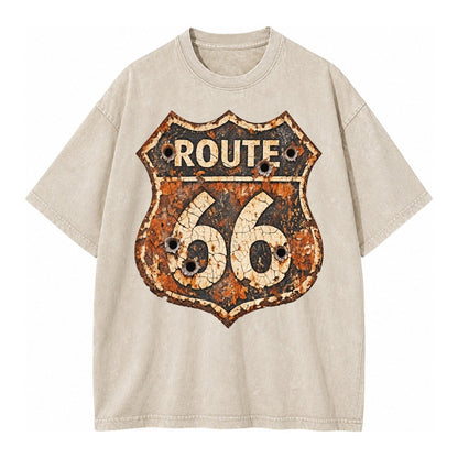 Weathered Marker Rust Aged Route 66 Sign Desert Sun Bleached Vintage T-shirt – Off White