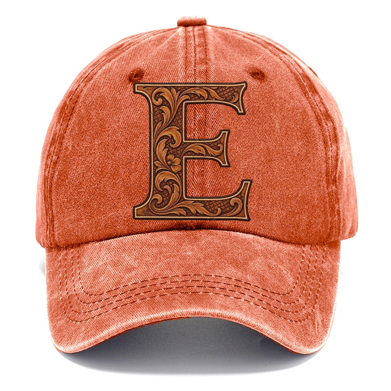 Tooled Leather E Monogram Classic Cap – Terracotta Clay