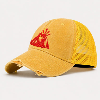 Mountain Sunrise Cut Micro Motion Mark Washed Trucker Hat – Yellow