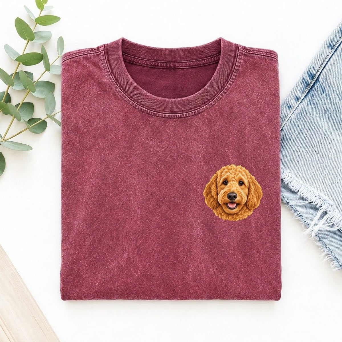 Goldendoodle Left Chest Vintage T-shirt – Raspberry