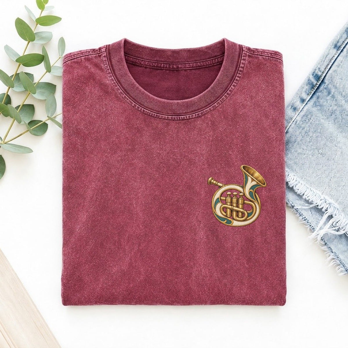 Trumpet Bell Tuck Keepsake Emblem Left Chest Vintage T-shirt – Raspberry