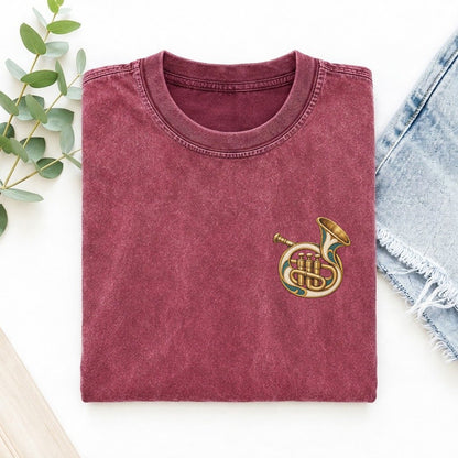 Trumpet Bell Tuck Keepsake Emblem Left Chest Vintage T-shirt – Raspberry