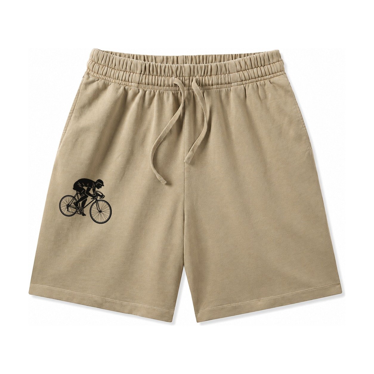 Cyclist Sprinting In Racing Position Washed Shorts – Khaki
