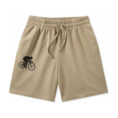 Cyclist Sprinting In Racing Position Washed Shorts – Khaki