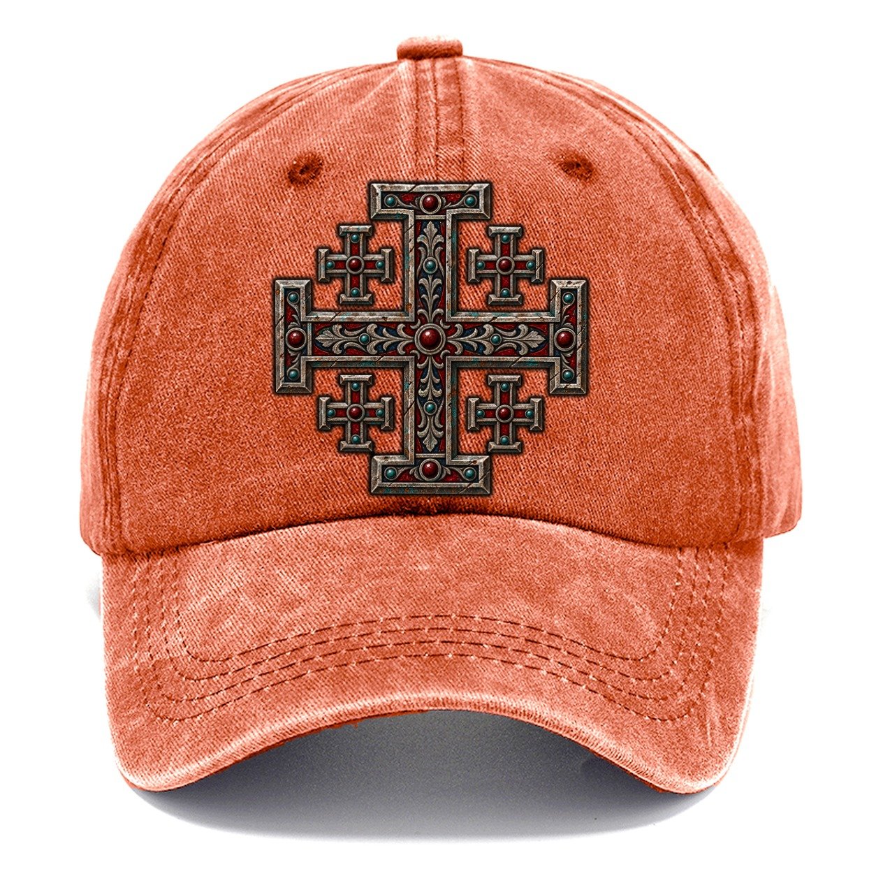 Engraved Silver Reliquary Panel Jerusalem Cross Classic Cap – Terracotta Clay