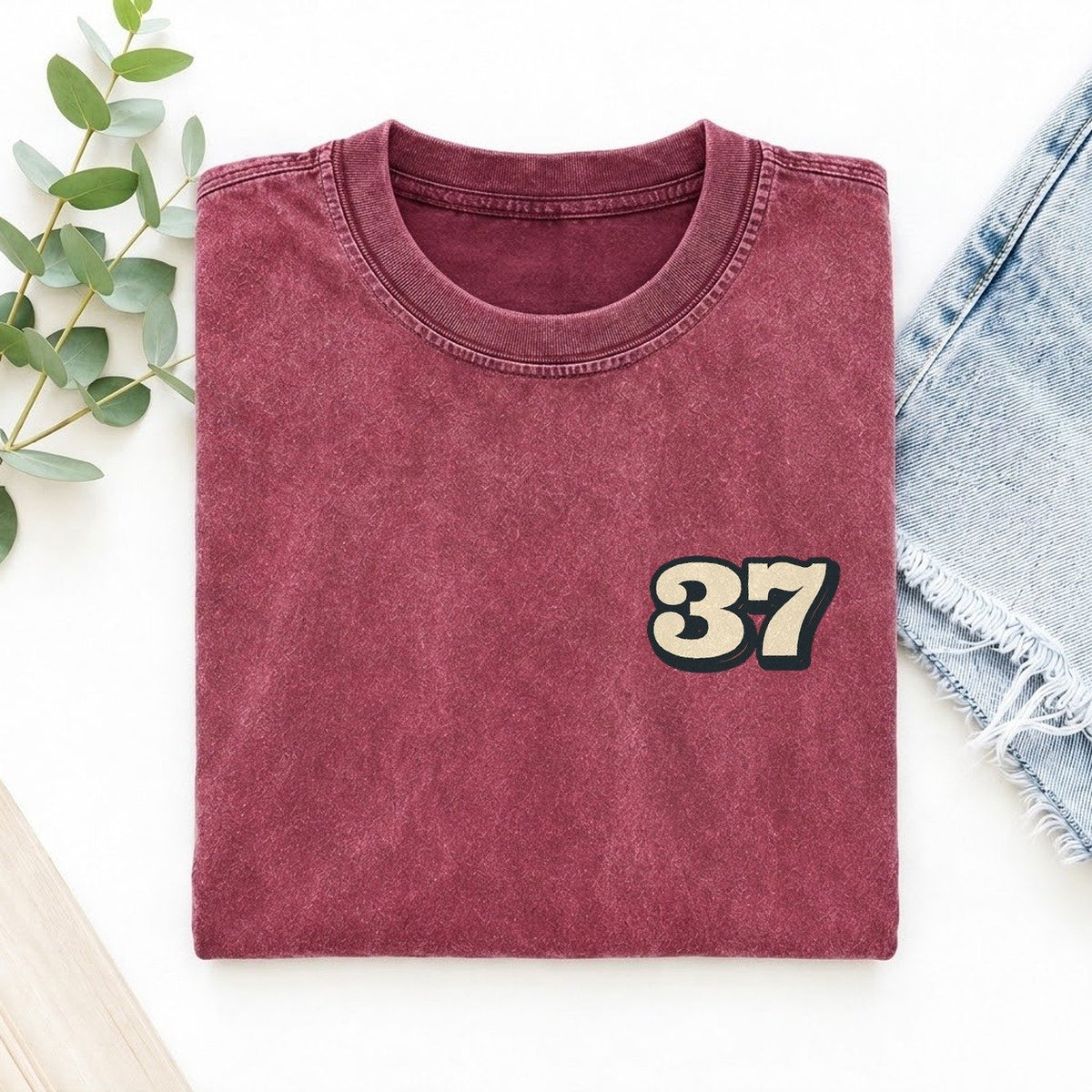 Number 37 Left Chest Vintage T-shirt – Raspberry