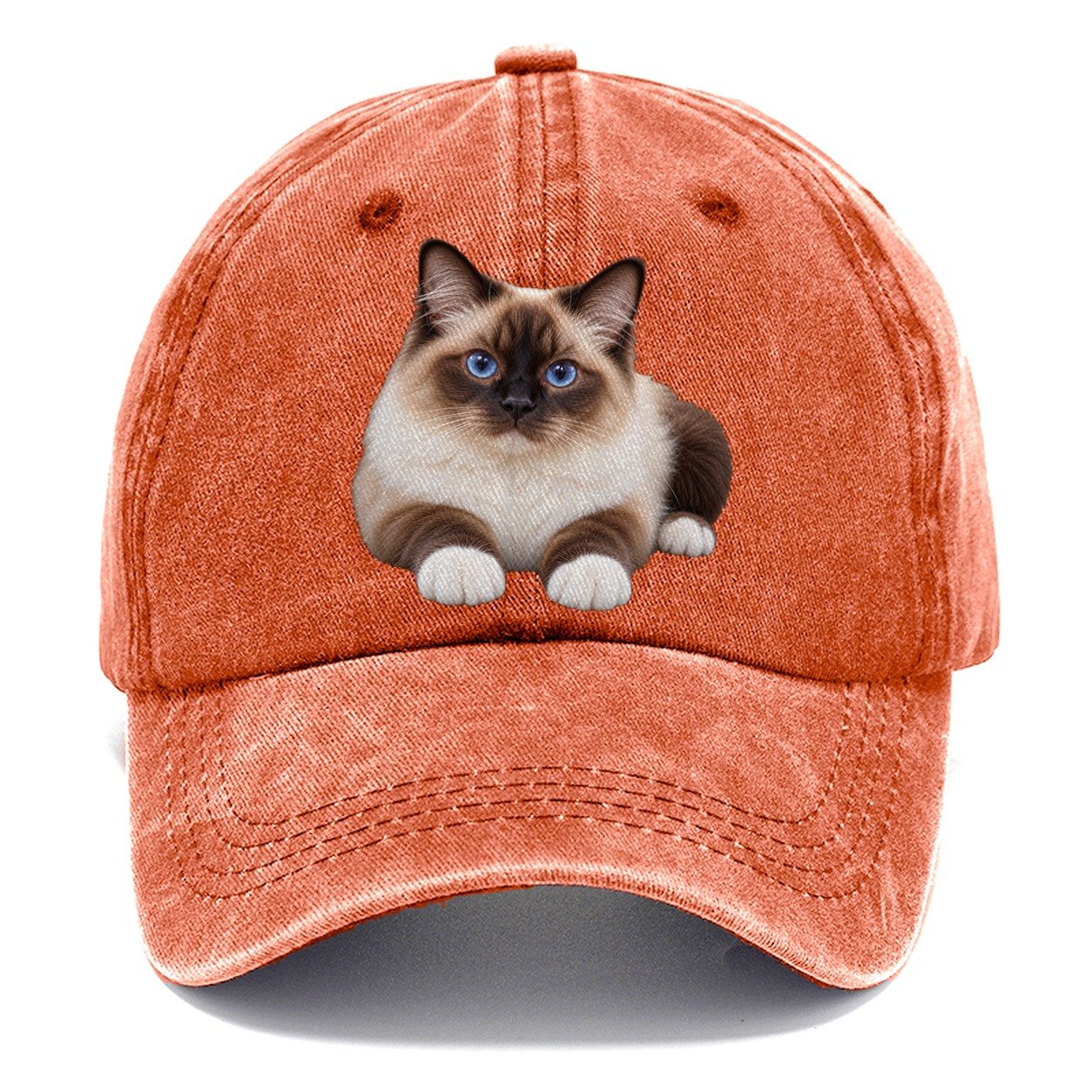 Birman Reclining Paws Forward Realistic Cat Portrait Classic Cap – Terracotta Clay