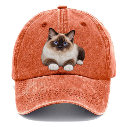 Birman Reclining Paws Forward Realistic Cat Portrait Classic Cap – Terracotta Clay