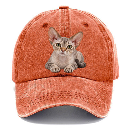 Devon Rex Reclining Paws Forward Realistic Cat Portrait Classic Cap – Terracotta Clay