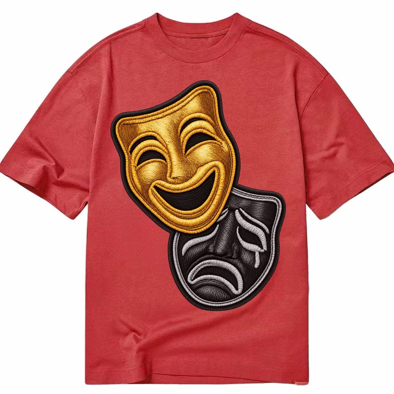 Broadway Masks Comedy Tragedy Masks In Gold And Black Theate Classic T-shirt – Red