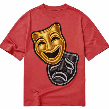 Broadway Masks Comedy Tragedy Masks In Gold And Black Theate Classic T-shirt – Red