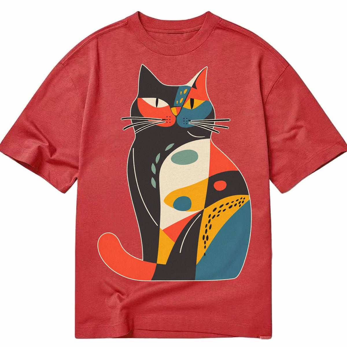 Abstract Elegance Colorful Cat Classic T-shirt – Red