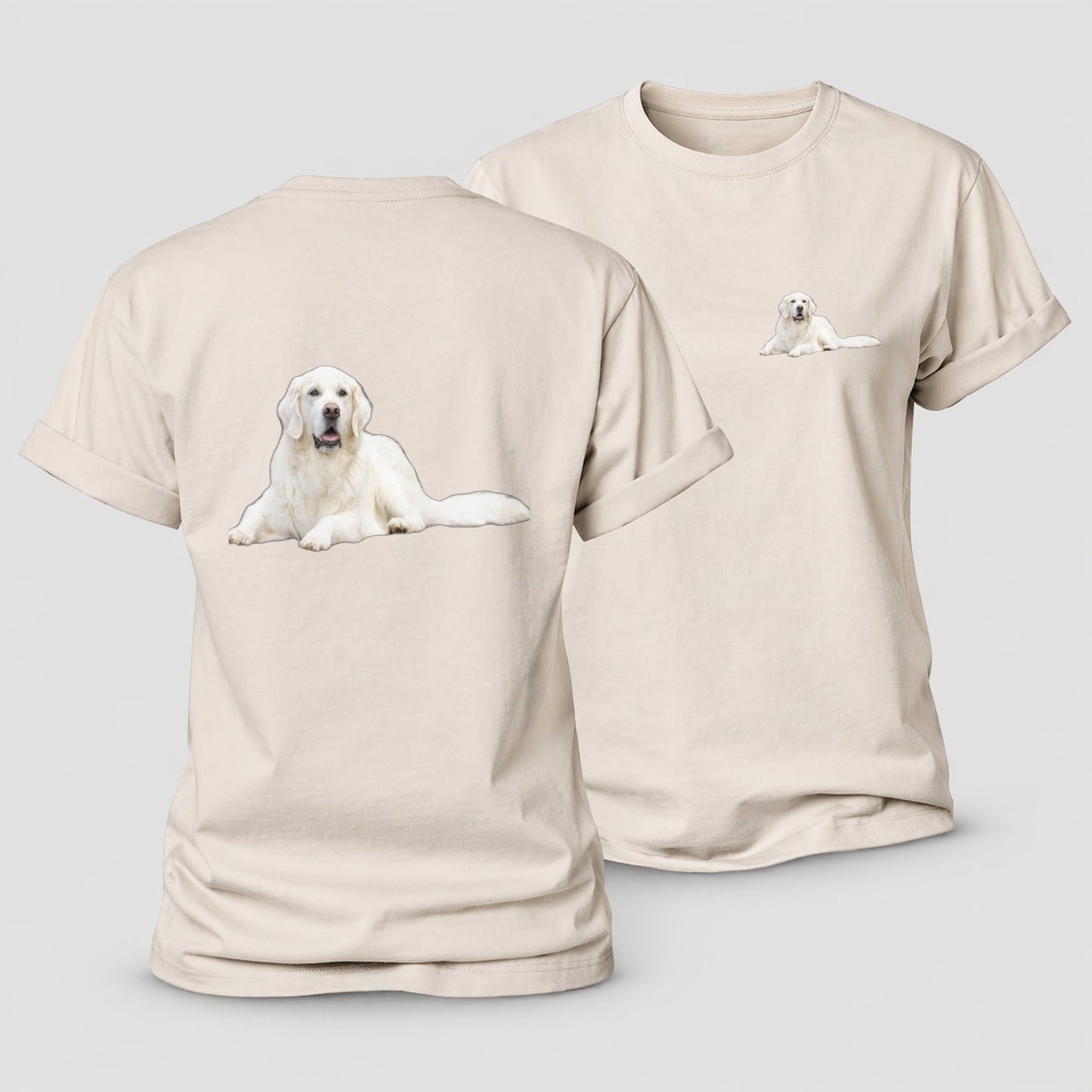 White English Cream Golden Retrievers Women's Cotton T-Shirt – Sand