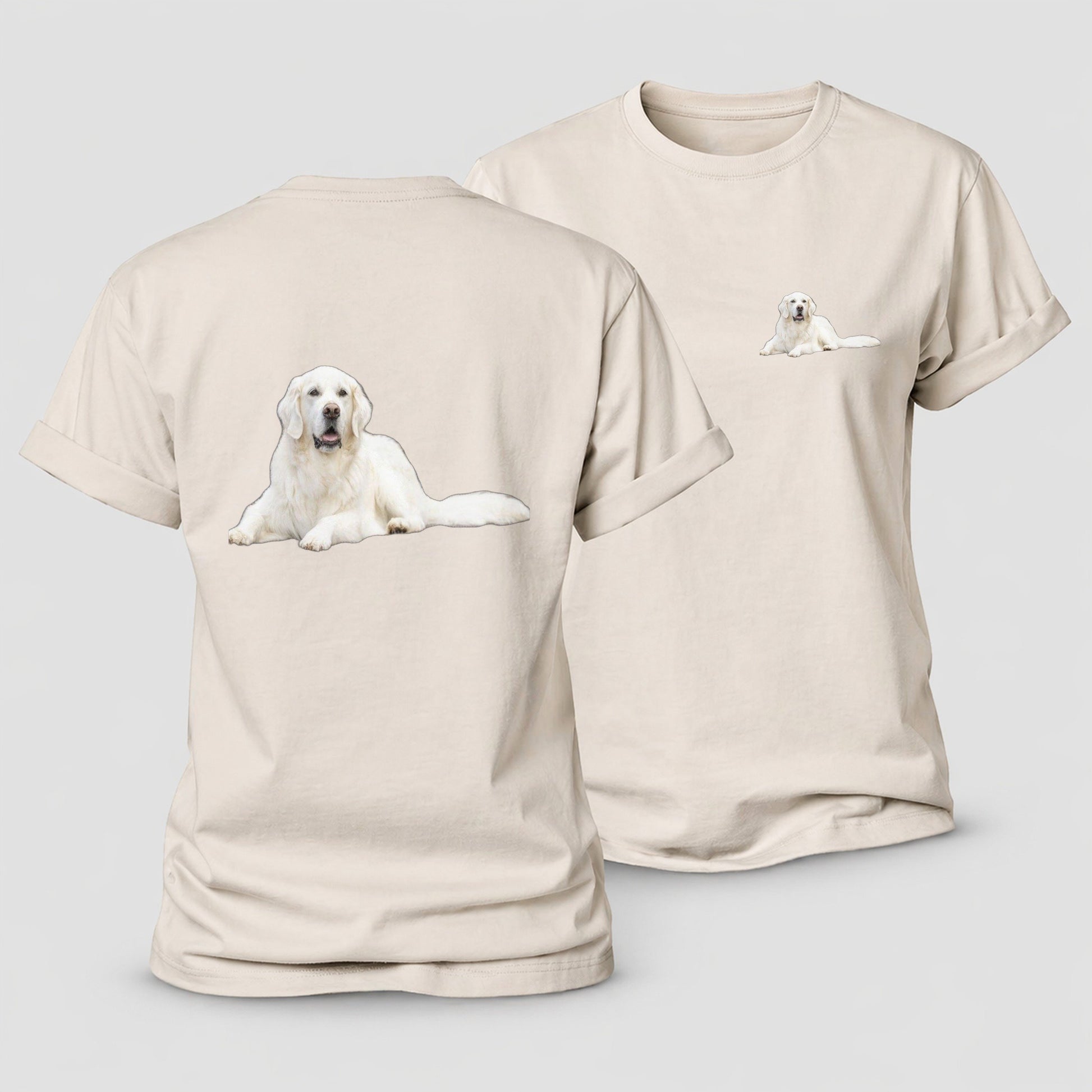White English Cream Golden Retrievers Women's Cotton T-Shirt – Sand
