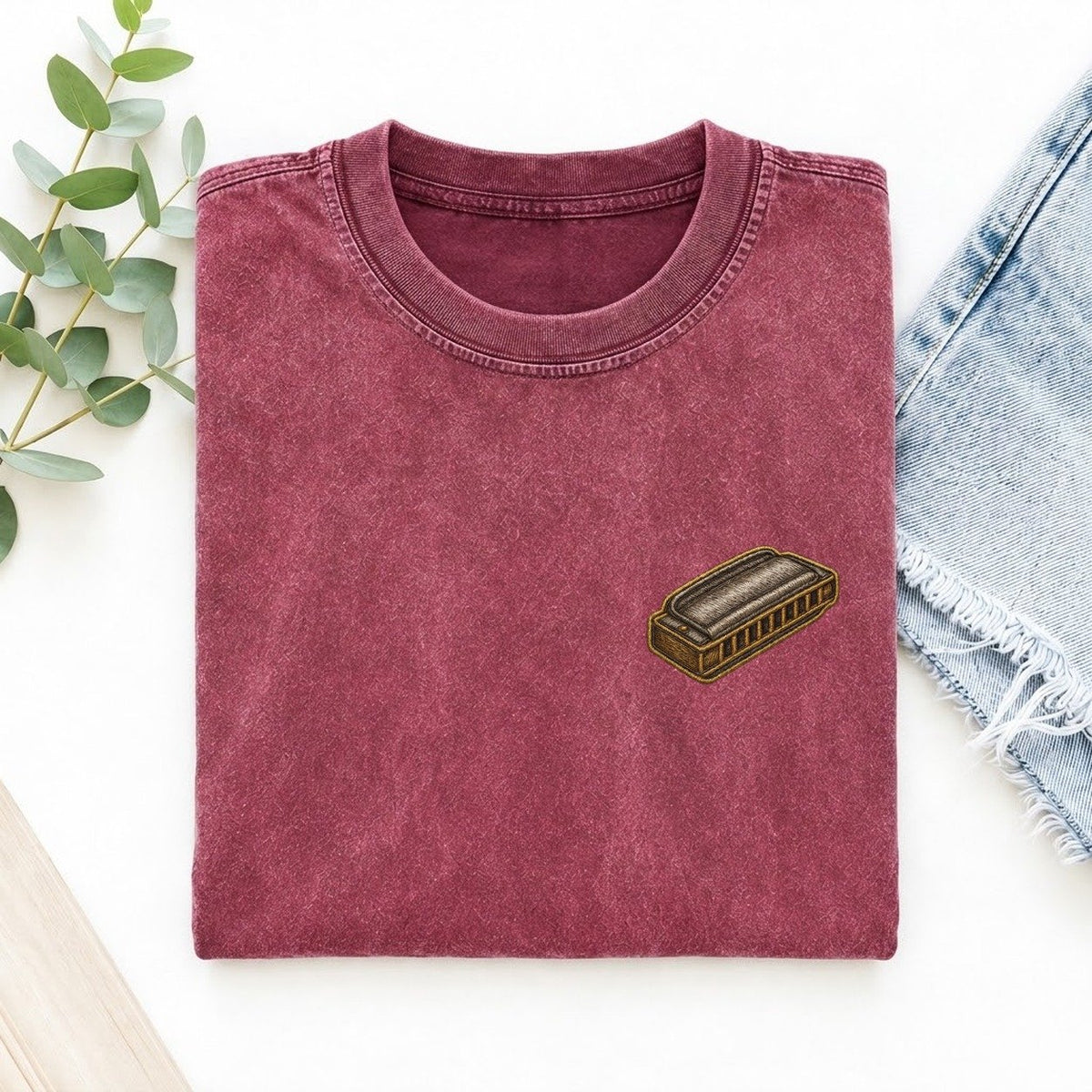 Harmonica Left Chest Vintage T-shirt – Raspberry