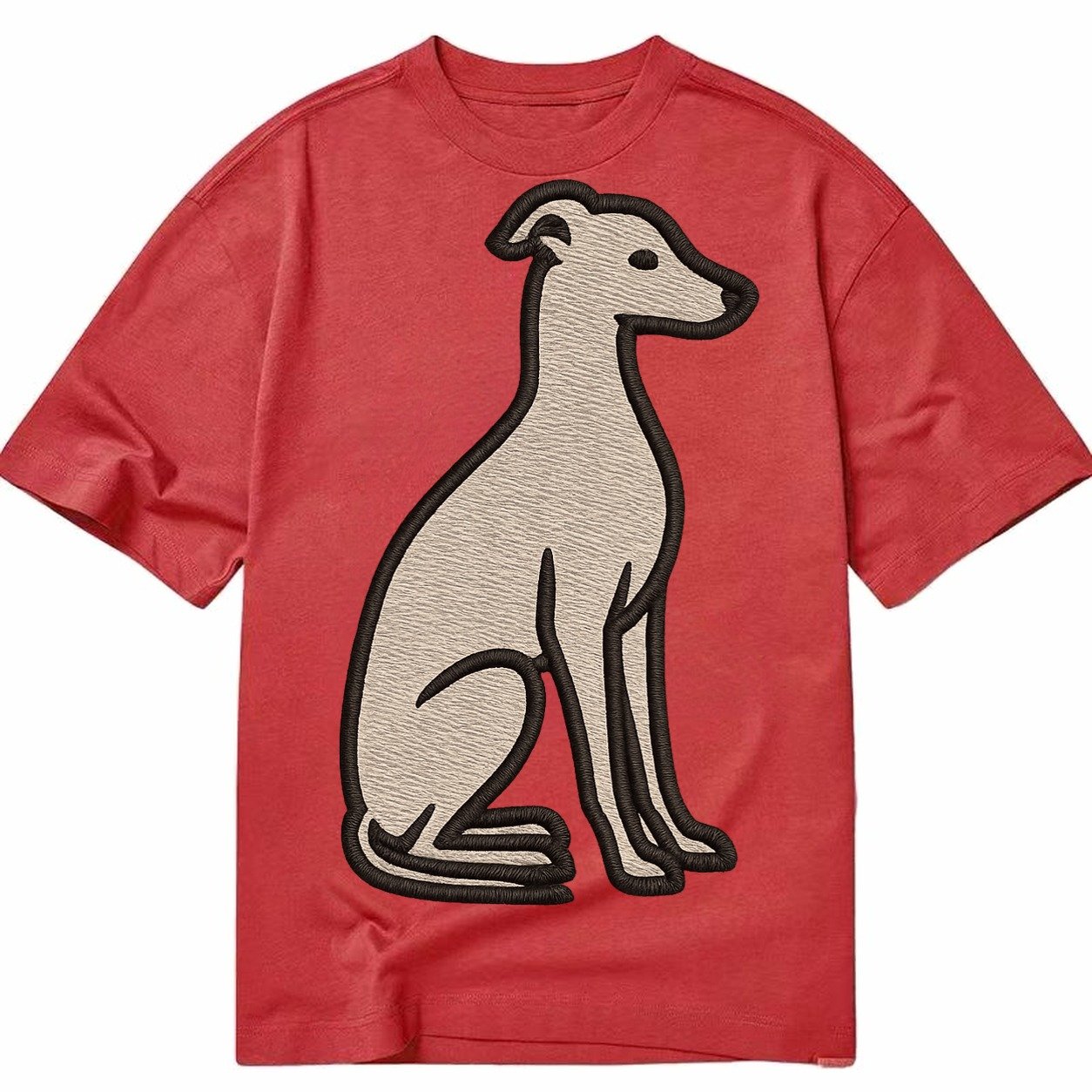 Italian Greyhound Gray Embroidered Sitting Pose Classic T-shirt – Red
