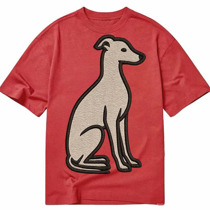 Italian Greyhound Gray Embroidered Sitting Pose Classic T-shirt – Red