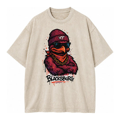 Blacksburg Hokiebird Wearing Virginia Tech Beanie With Vt Pa Vintage T-shirt – Off White