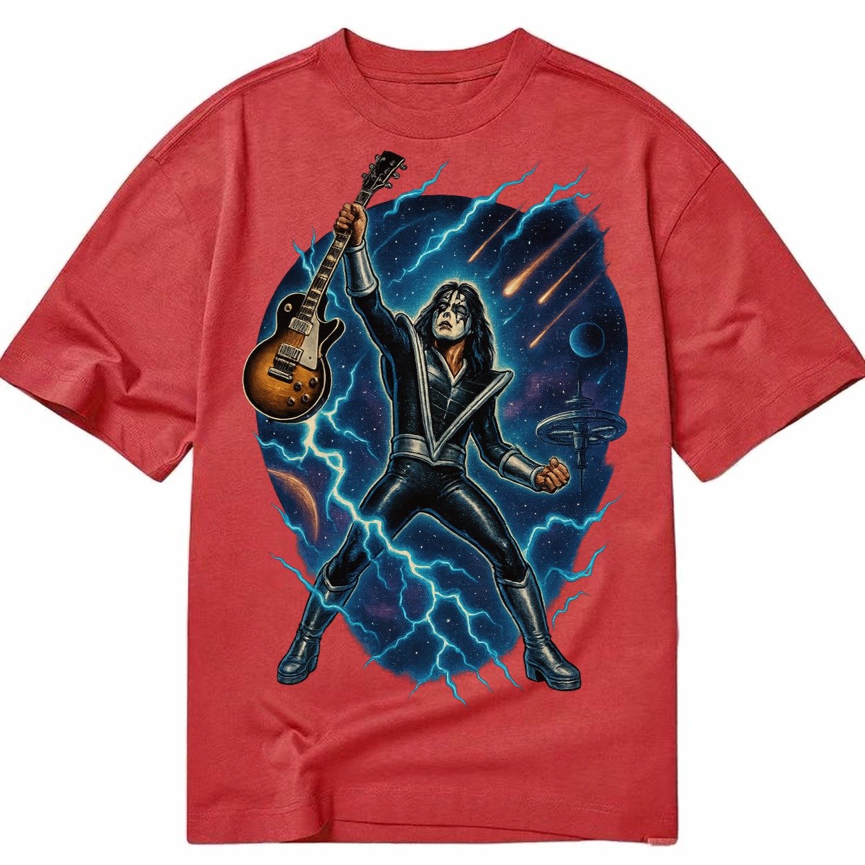 Ace Frehley Cosmic Solo Guitar Raised High Space Station Bac Classic T-shirt – Red