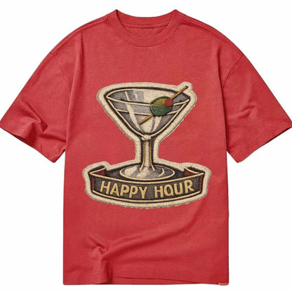 Embroidered Patch Design Cocktail Martini Martini Glass With Classic T-shirt – Red