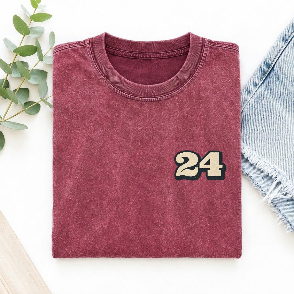 Number 24 Left Chest Vintage T-shirt – Raspberry