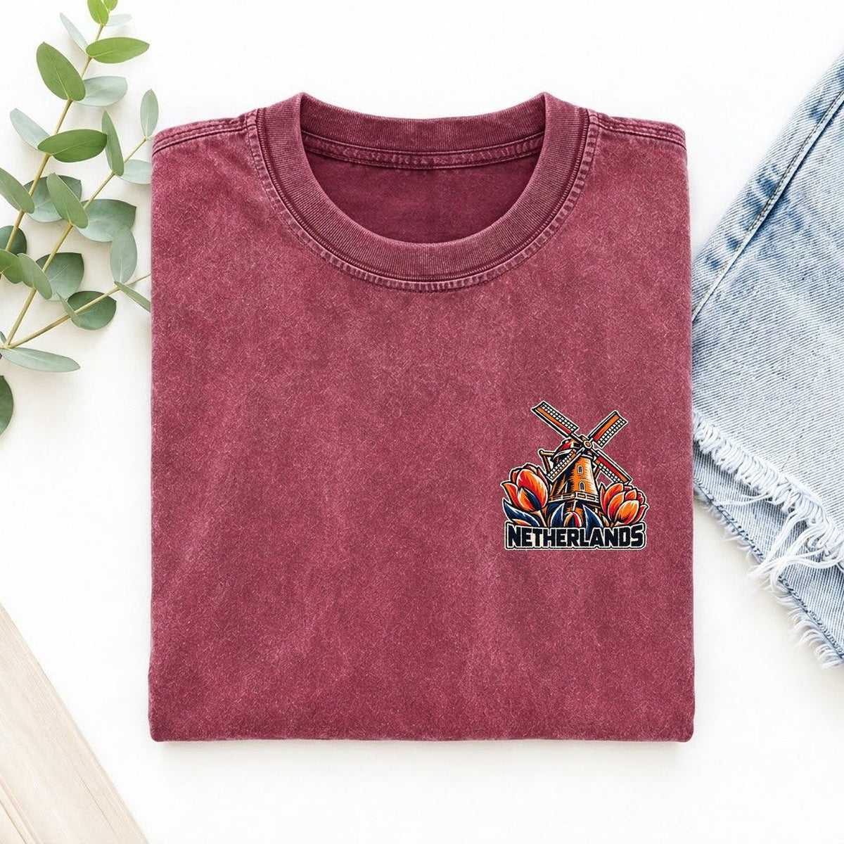 Netherlands Country Pride Left Chest Vintage T-shirt – Raspberry
