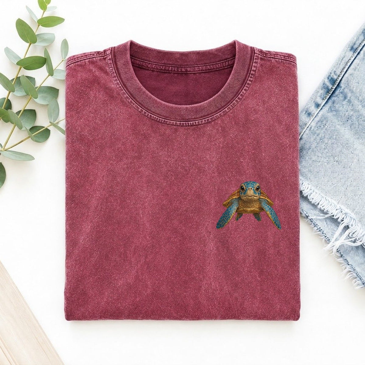 Sea Turtle Serenity Left Chest Vintage T-shirt – Raspberry