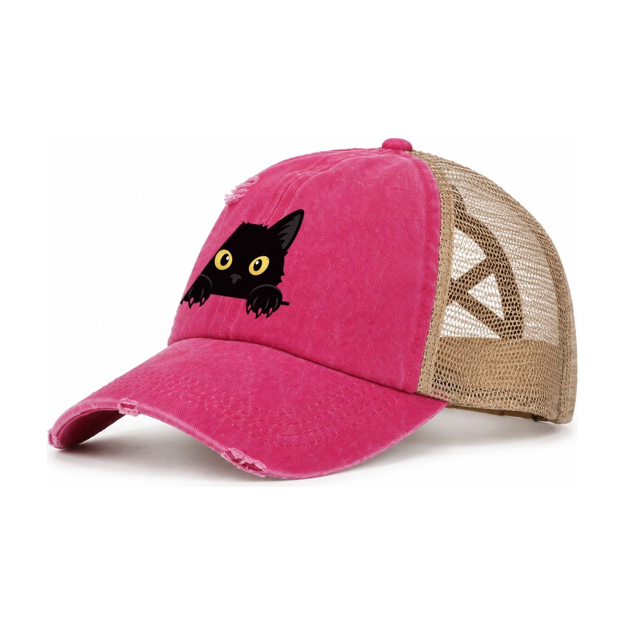 Black Cat Women's Ponytail Trucker Hat – Raspberry Khaki