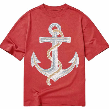 Anchor And Rope Nautical Illustration Classic T-shirt – Red