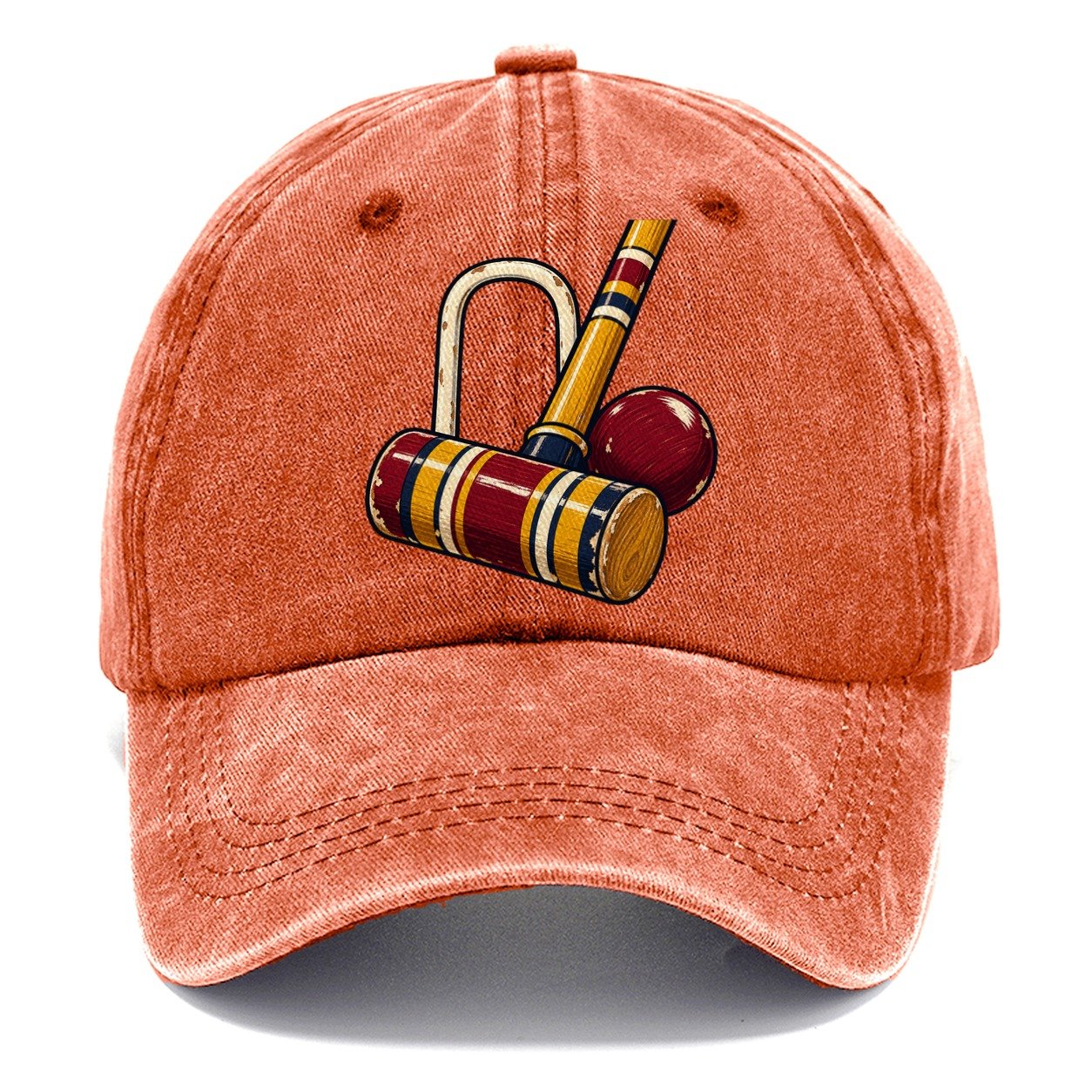 Croquet Mallet Hoop And Burgundy Ball Uk Culture Heritage Classic Cap – Terracotta Clay