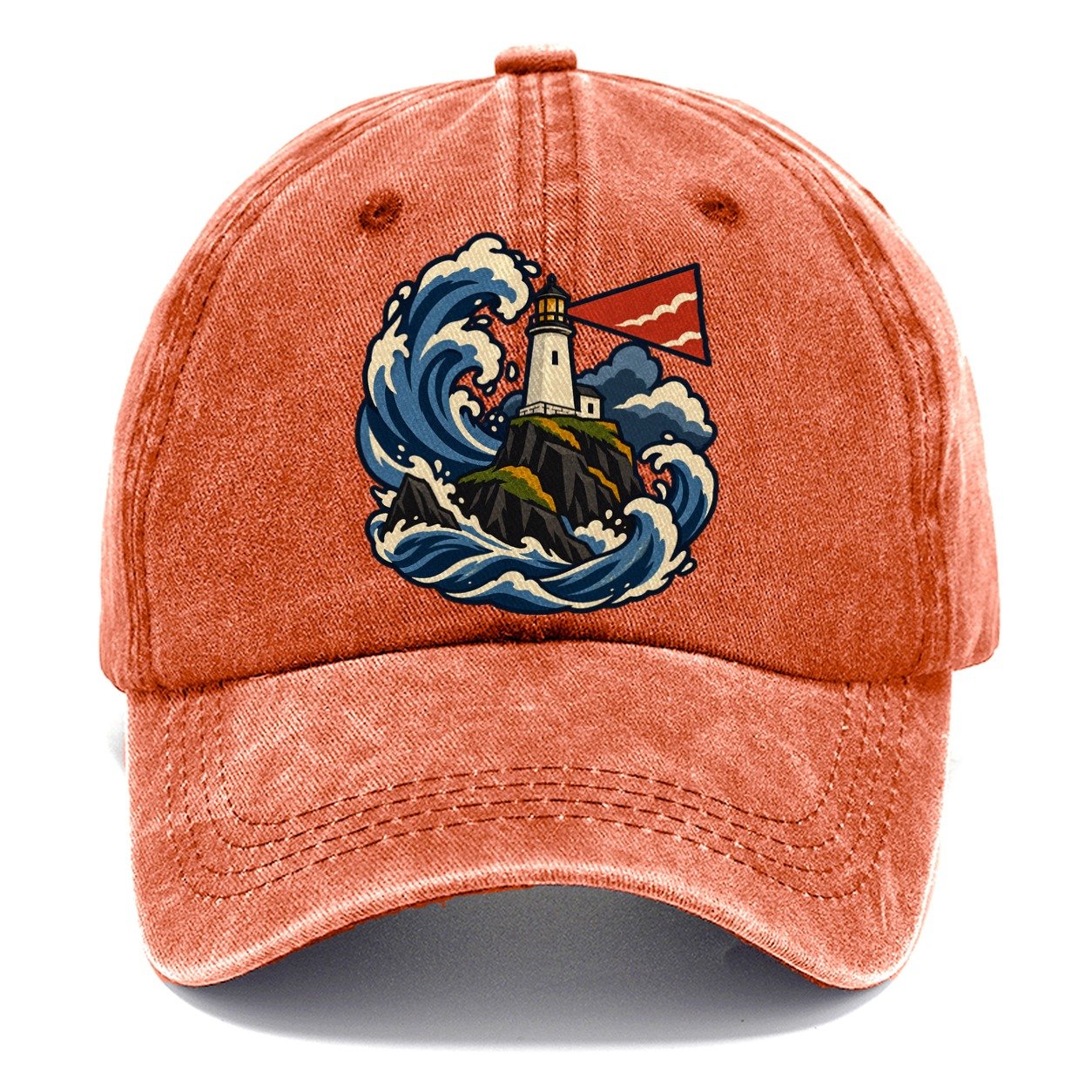 Hebridean Lighthouse And Storm Wave Uk Culture Heritage Classic Cap – Terracotta Clay