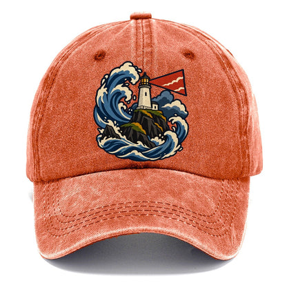 Hebridean Lighthouse And Storm Wave Uk Culture Heritage Classic Cap – Terracotta Clay
