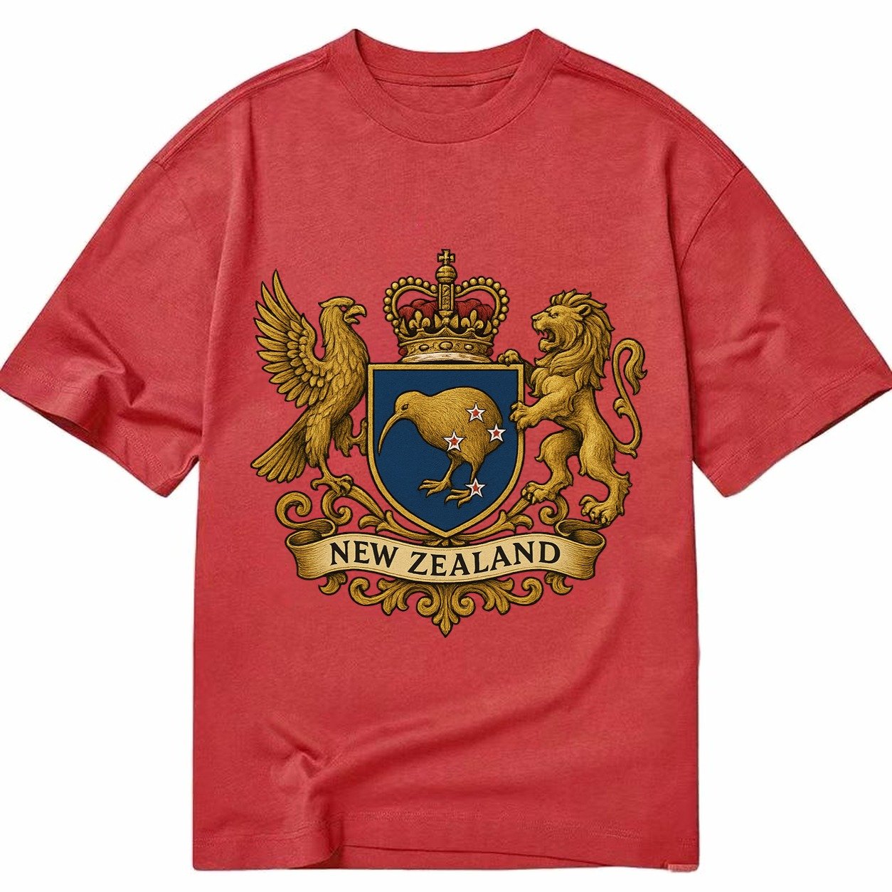 New Zealand Heritage Badge Kiwi With Southern Cross Styling Classic T-shirt – Red