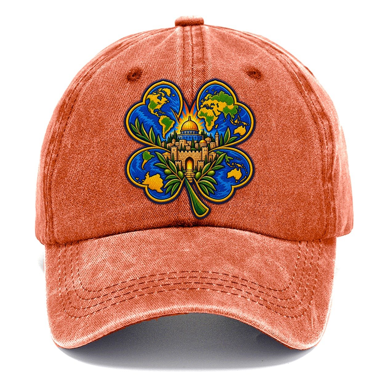 Clover Leaf World Map Jerusalem Classic Cap – Terracotta Clay