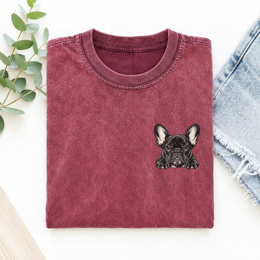 French Bulldog Left Chest Vintage T-shirt – Raspberry