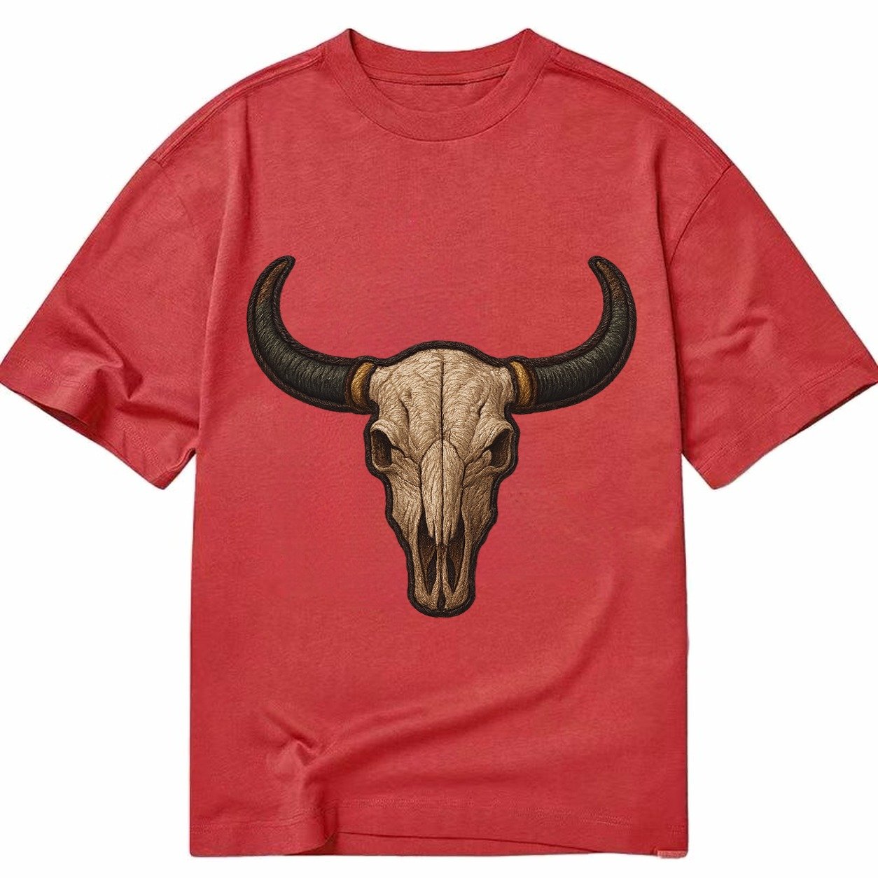 Bull Skull Longhorn Skull With Horns Classic T-shirt – Red