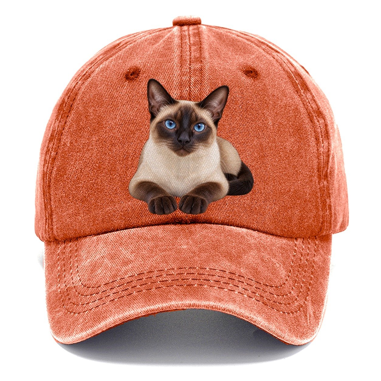 Siamese Reclining Paws Forward Realistic Cat Portrait Classic Cap – Terracotta Clay