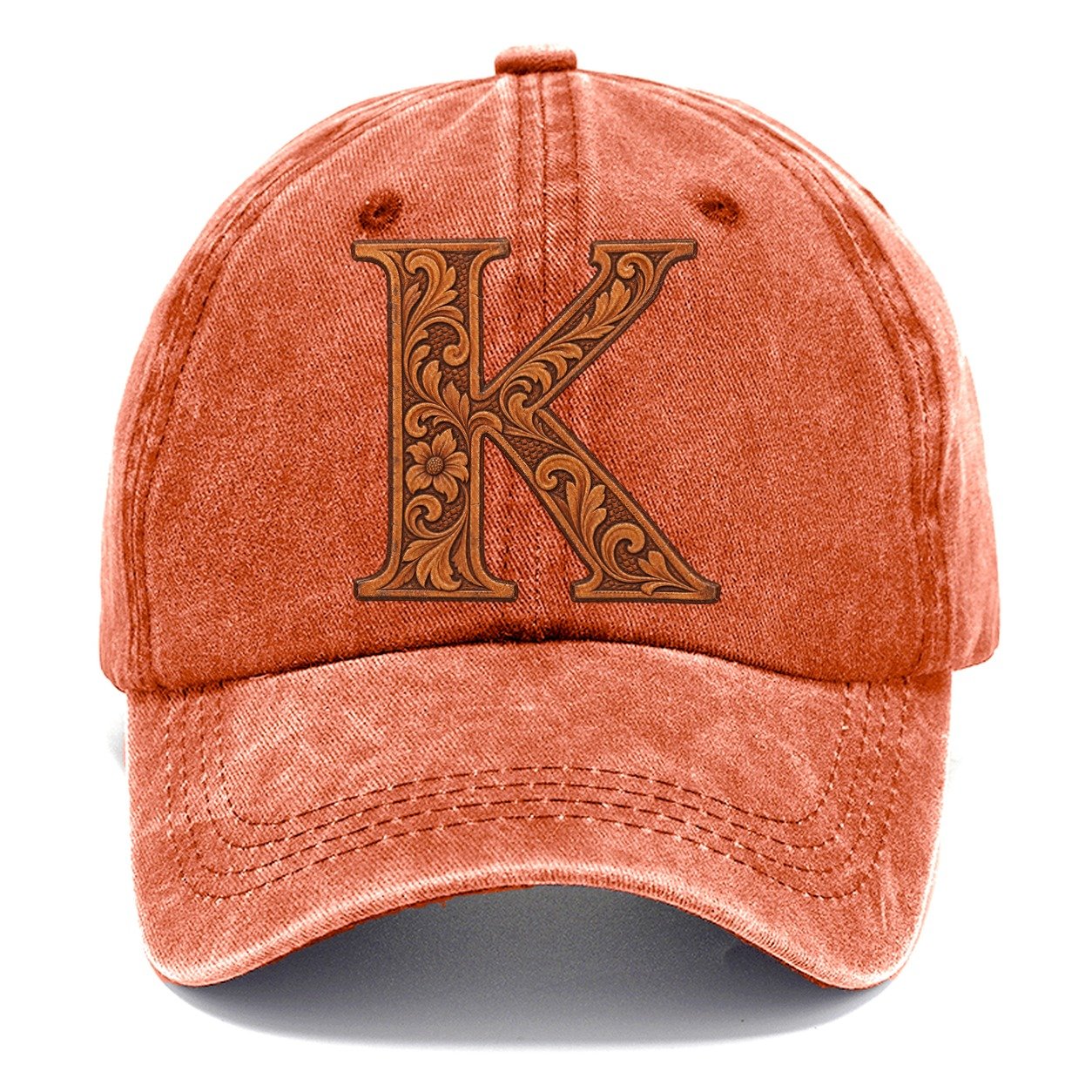 Tooled Leather K Monogram Classic Cap – Terracotta Clay