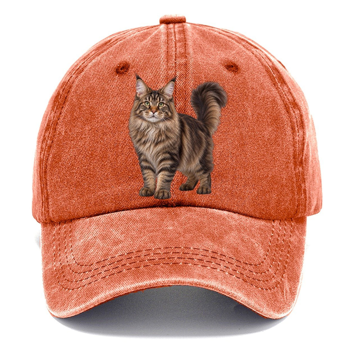 Maine Coon Standing Three Quarter Realistic Cat Portrait Classic Cap – Terracotta Clay