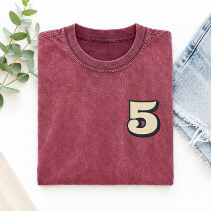 Number 5 Left Chest Vintage T-shirt – Raspberry