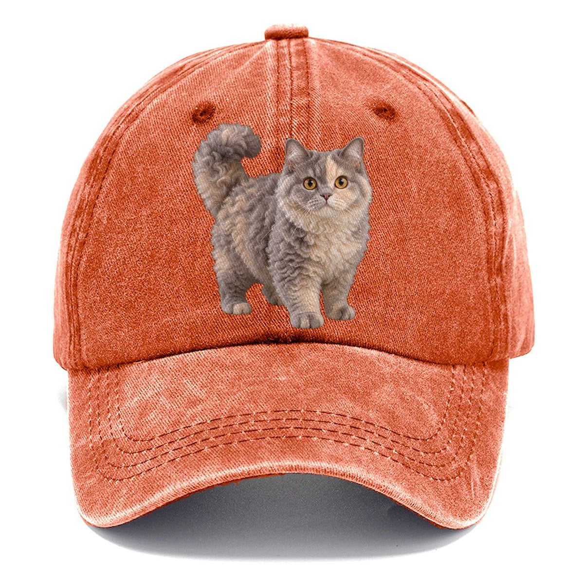 Selkirk Rex Standing Three Quarter Realistic Cat Portrait Classic Cap – Terracotta Clay