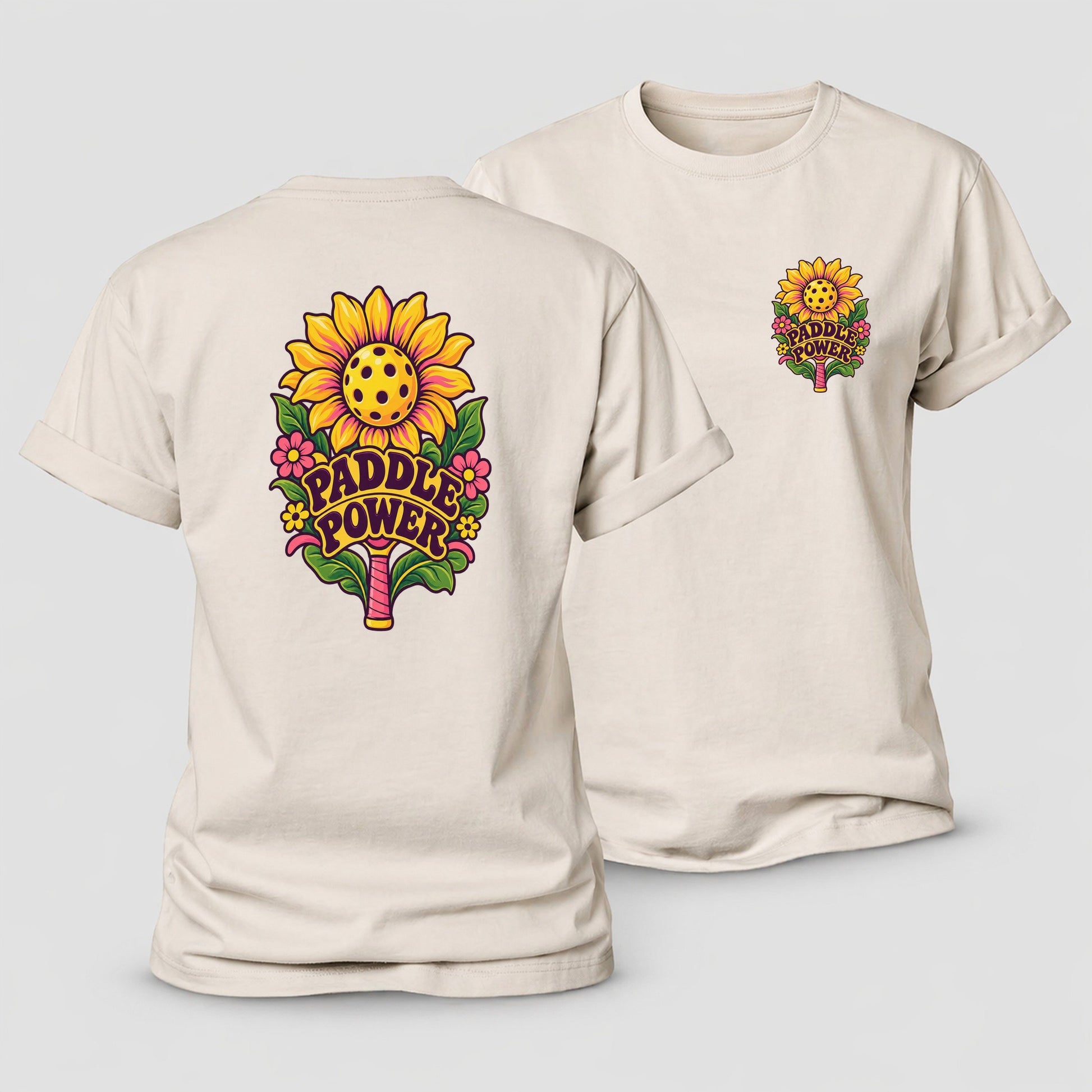 Sunflower Paddle Power Pickleball Life Women's Cotton T-Shirt – Sand