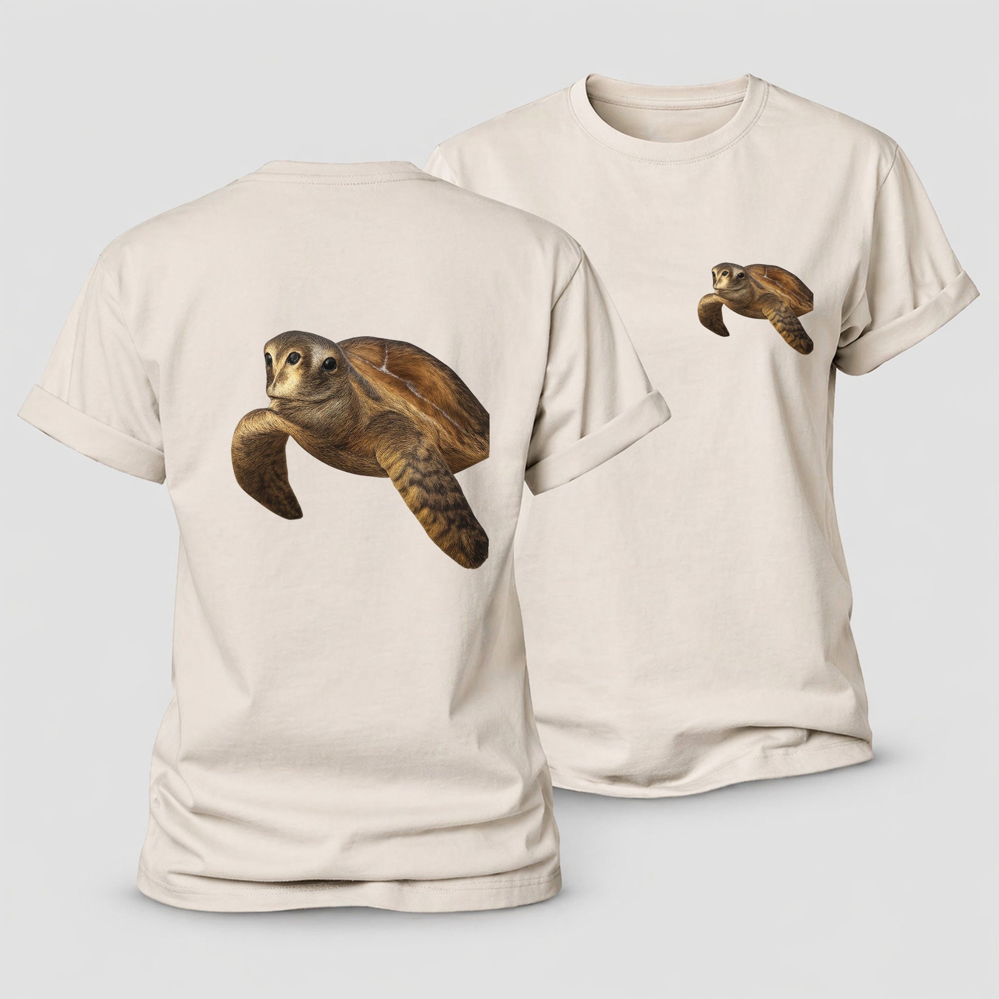 Sea Turtle Portrait Design Women's Cotton T-Shirt – Sand