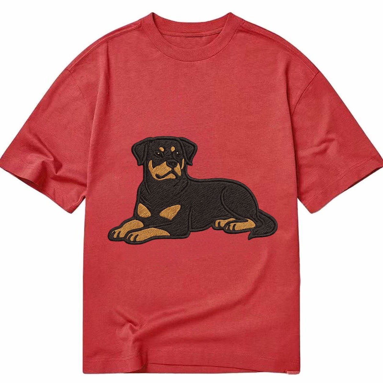 Rottweiler Black And Tan Relaxed Lying Down With Head Up Emb Classic T-shirt – Red