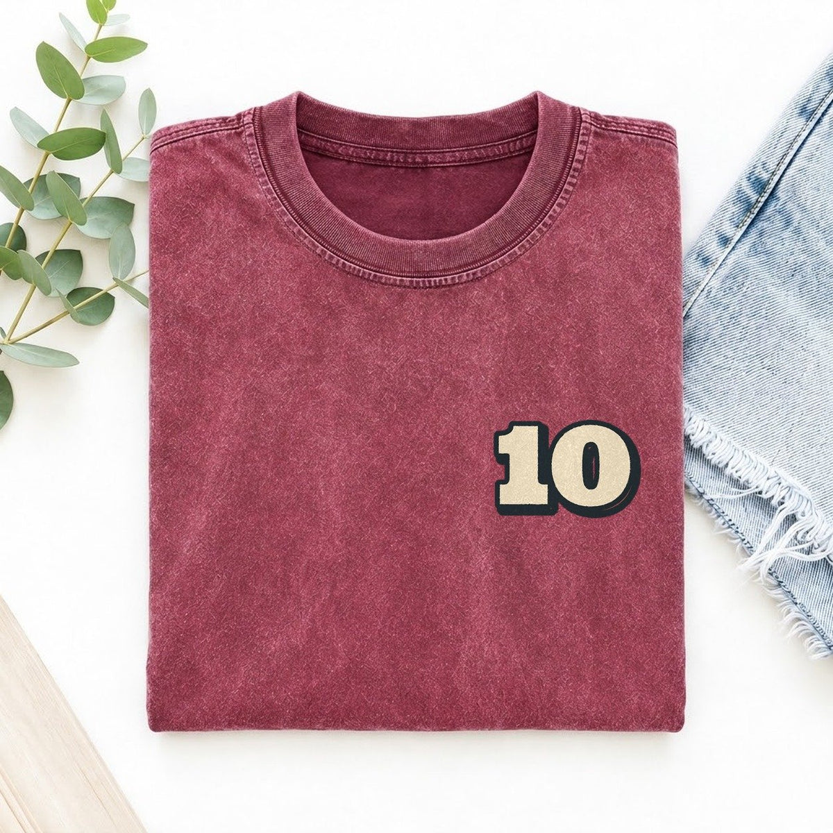 Number 10 Left Chest Vintage T-shirt – Raspberry