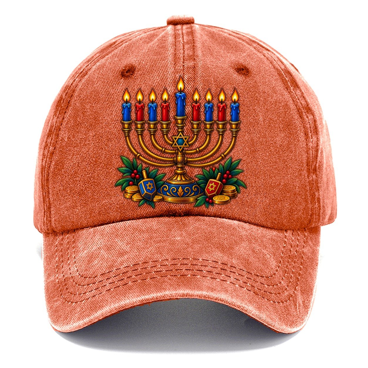Hanukkah Menorah Cozy Judaism Heritage Classic Cap – Terracotta Clay
