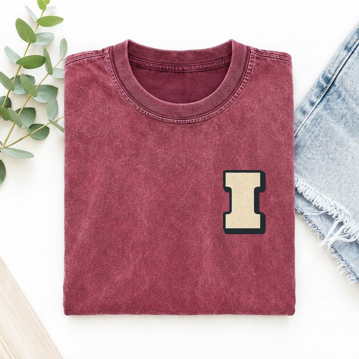 Initial I Left Chest Vintage T-shirt – Raspberry