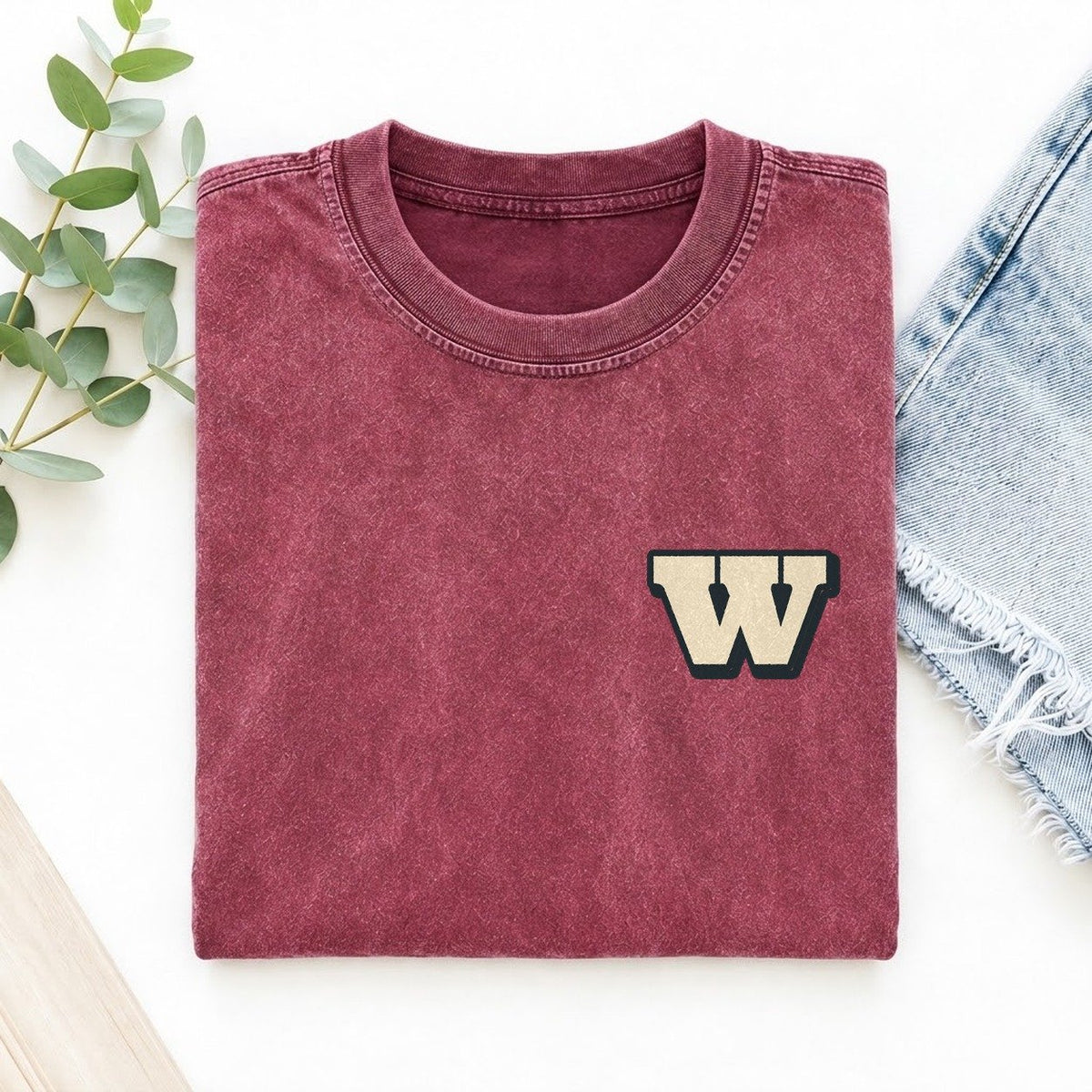 Initial W Left Chest Vintage T-shirt – Raspberry