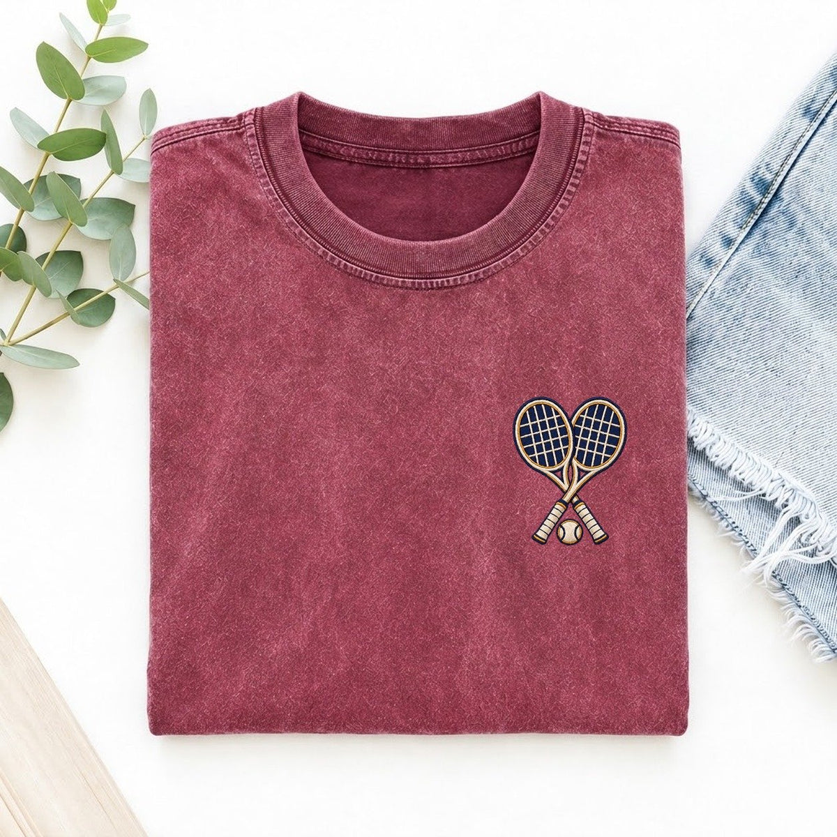 Tennis Rackets Symbol Emblems Left Chest Vintage T-shirt – Raspberry